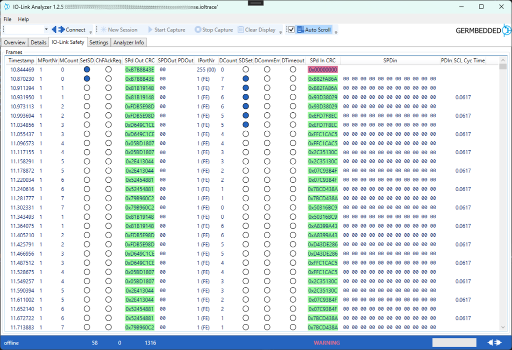 IO-Link Analyzer Safety Extension Screenshot